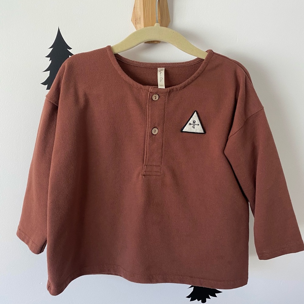 Rylee + Cru Long Sleeve Henley Sweatshirt in Rust